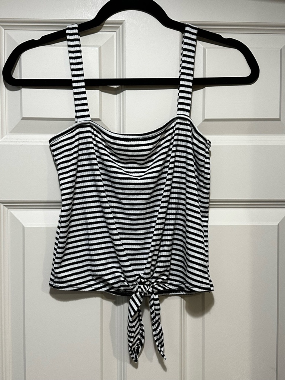Caution to the Wind Striped Cropped Tank Top with Tie Large